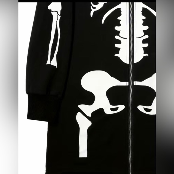 NEW Skeleton Sweatshirt Dress. Fitted Long Sleeves Black/White S,M,L - Picture 5 of 11